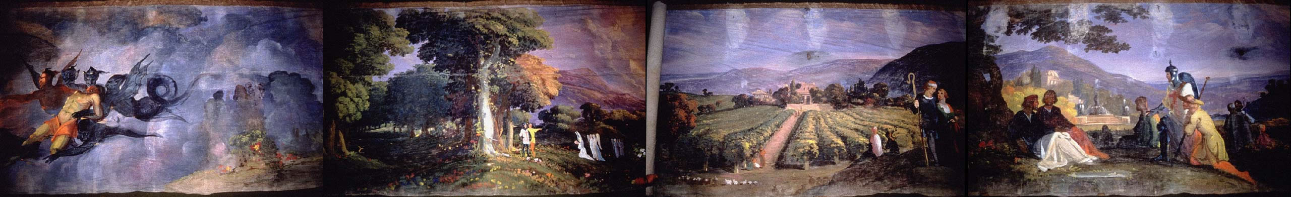 Four Individually Painted Scenes, Joined, From 'The Grand Moving Panorama of John Bunyan's Pilgrim's Progress'