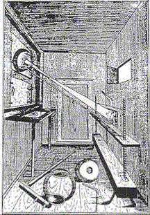 Illustration From Zahn's Oculus Of A Room Camera Obscura With Instruments